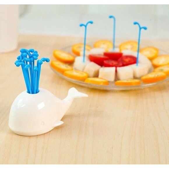 Whale Fountain Fruit Fork Set 16 Pieces W/ Base for Party Decor, Bar Supply, NEW - Picture 7 of 12